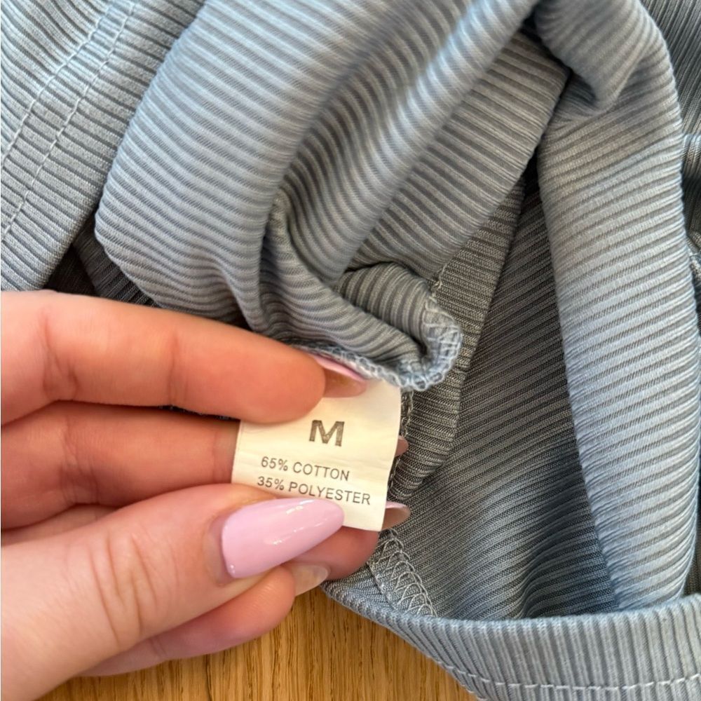 One-Shoulder Blue Ribbed Top - Picture 4 of 5